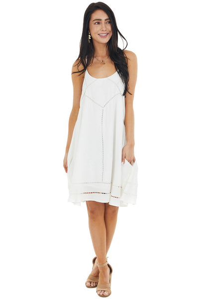 Ivory Swing Sleeveless Short Dress with Lace Detail