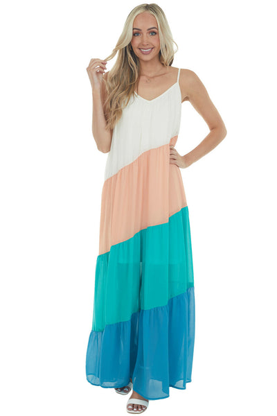 Ivory Sleeveless Colorblock Maxi Dress