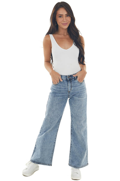 Medium Acid Wash High Rise Wide Leg Jeans 