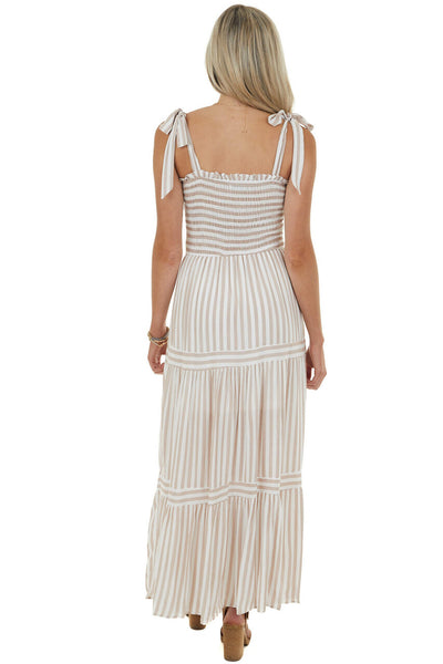 Copper and Off White Striped Woven Maxi Dress