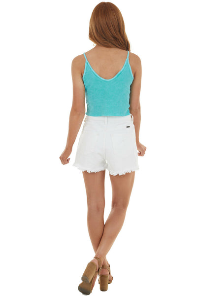 Rich Teal Mineral Wash Sleeveless Waffle Knit Crop Top