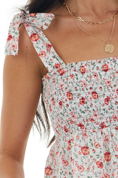 Pearl Floral Print Smocked Top with Tie Straps 
