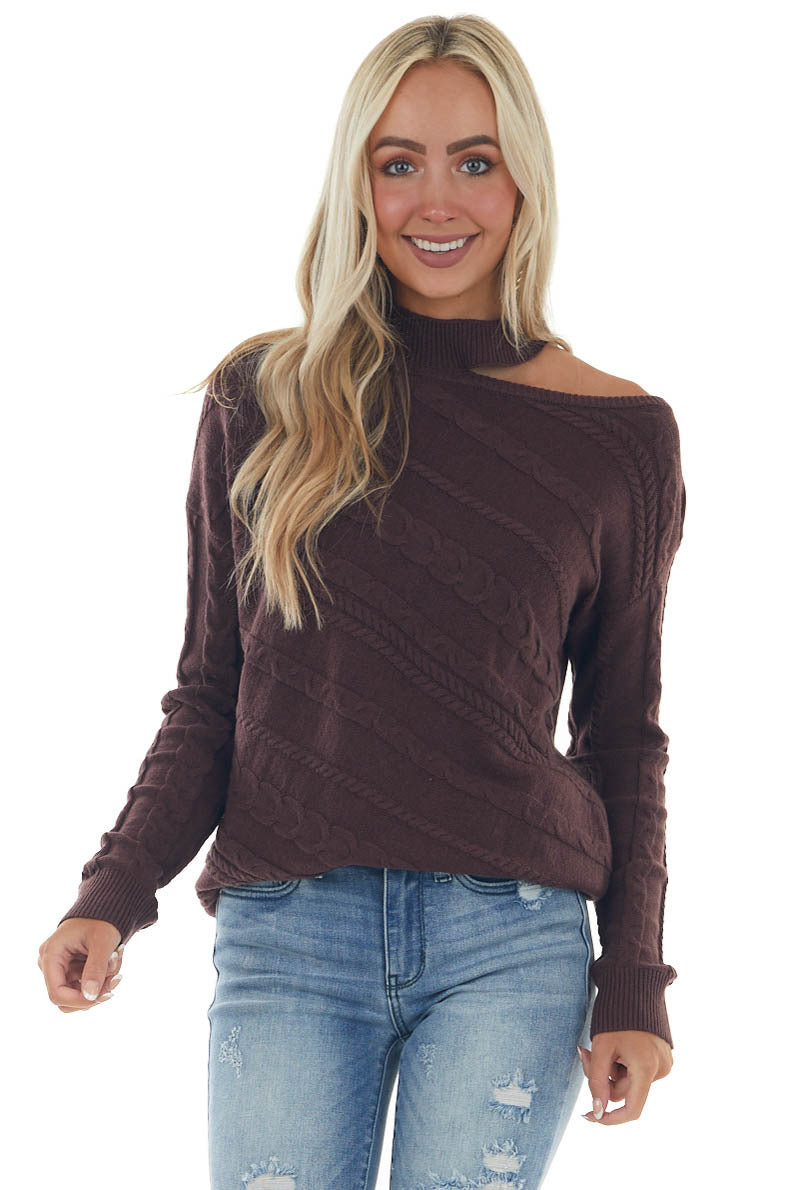 Faded Eggplant Cold Shoulder Knit Sweater Top