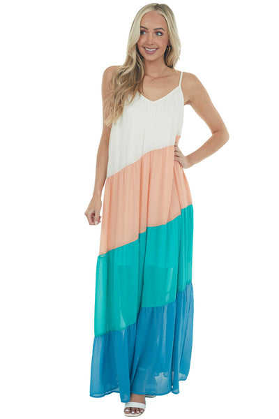 Ivory Sleeveless Colorblock Maxi Dress