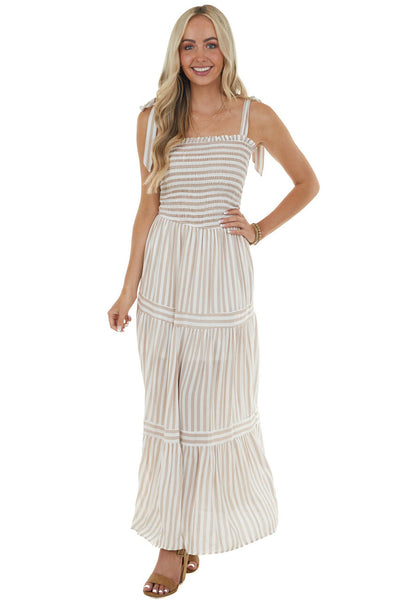 Copper and Off White Striped Woven Maxi Dress