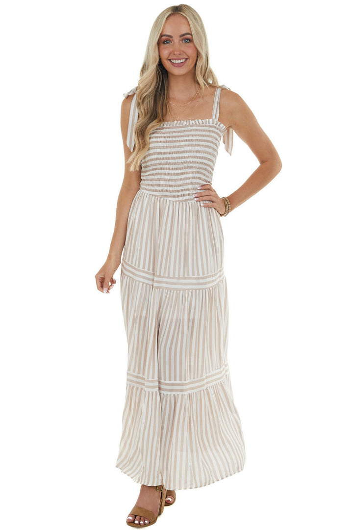 Copper and Off White Striped Woven Maxi Dress