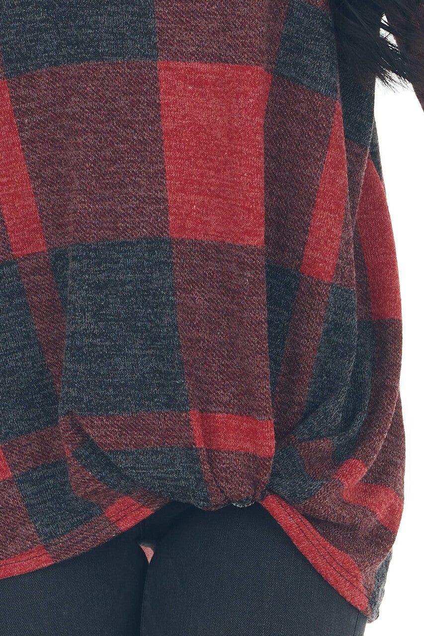 Red Plaid Long Sleeve Turtleneck Top