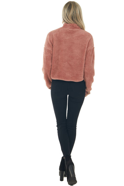 Hazy Pink Soft Faux Fur Mock Neck Crop Top