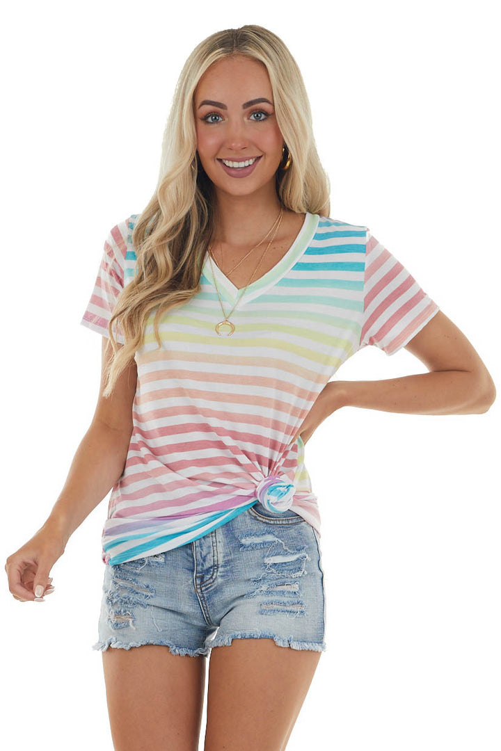 Rainbow Ombre Striped Short Sleeve Knit Tee