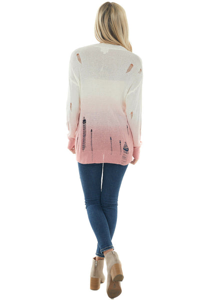 Deep Punch and Ivory Ombre Distressed Top