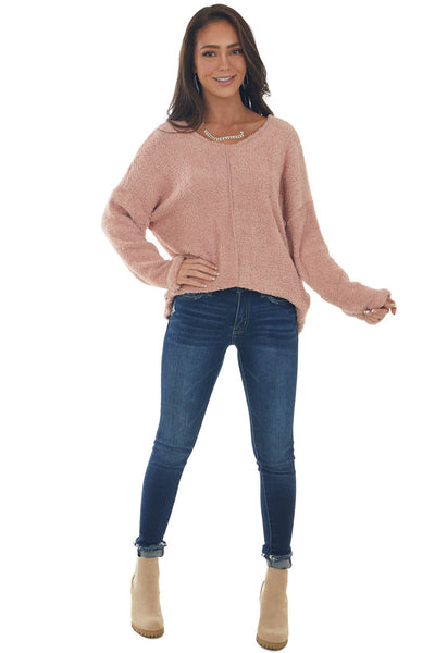 Hazy Blush Soft Sherpa Drop Shoulder Sweater