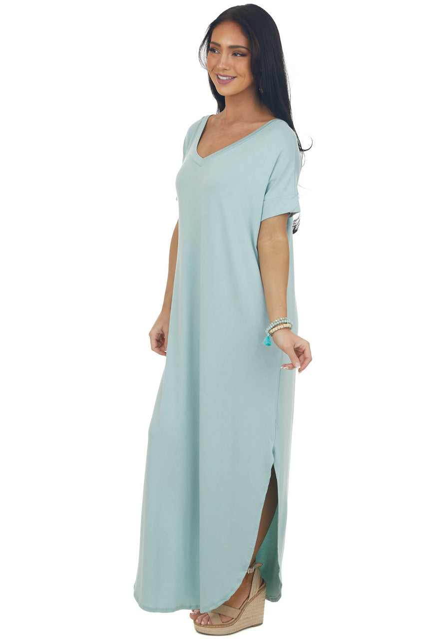 Mint Short Sleeve Maxi Dress with Side Slits & Lime Lush