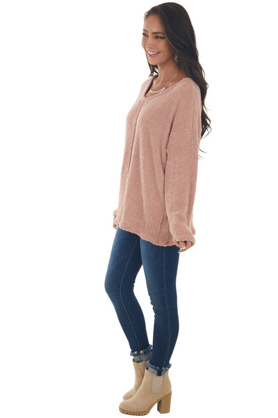 Hazy Blush Soft Sherpa Drop Shoulder Sweater