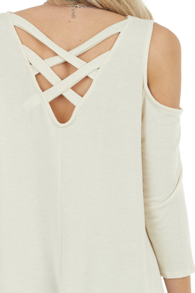 Dark Cream Cold Shoulder Top with Back Criss Cross Detail 