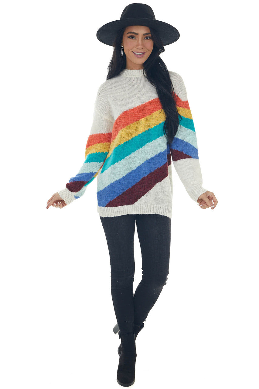 Ivory Multicolor Striped Knit Sweater 