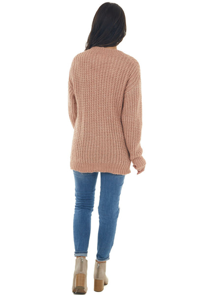 Faded Rose Stretchy Knit V Neck Sweater