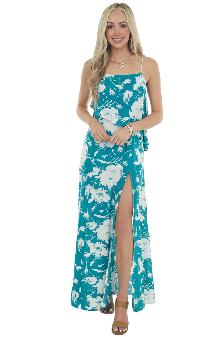 Pine Abstract Floral Print Woven Maxi Dress