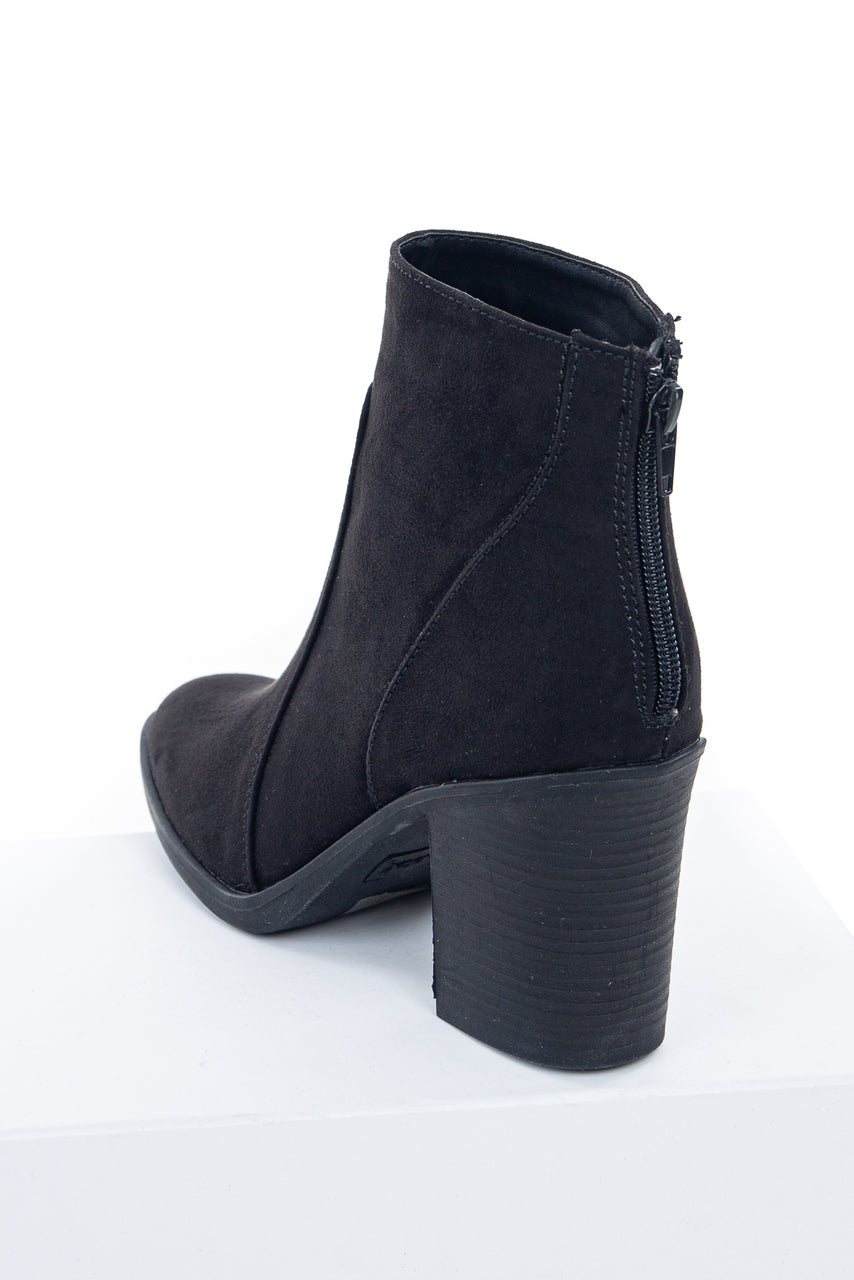 Black Pointed Toe Ankle Suede Booties with Block Heel