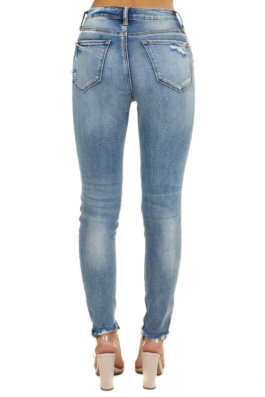 Special A Faded Medium Wash High Rise Distressed Skinny Jeans & Lime Lush