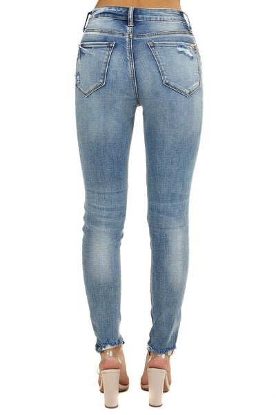 Faded Medium Wash High Rise Distressed Skinny Jeans