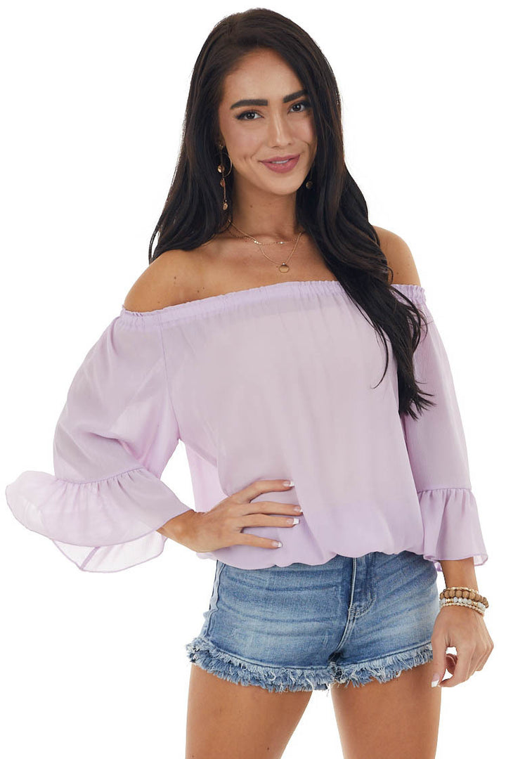 Lavender Off The Shoulder Top with Ruffle Detail