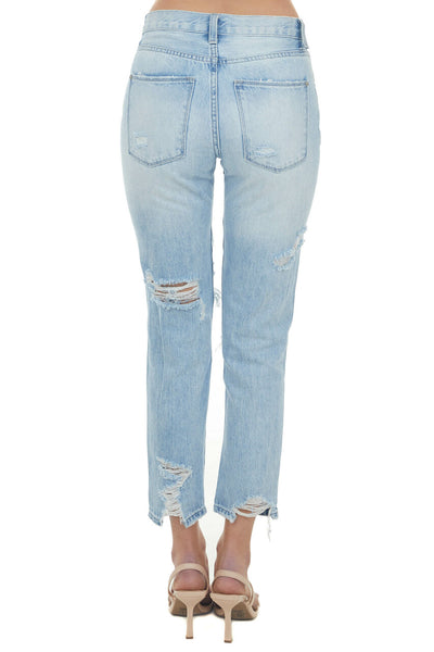 Light High Rise Distressed Boyfriend Jeans