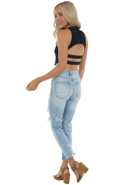Black Sleeveless Strappy Open Back Crop Top 