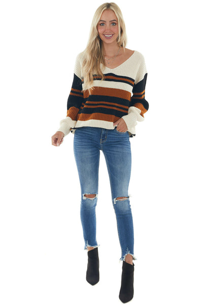 Black Multi Striped Long Sleeve Knit Sweater