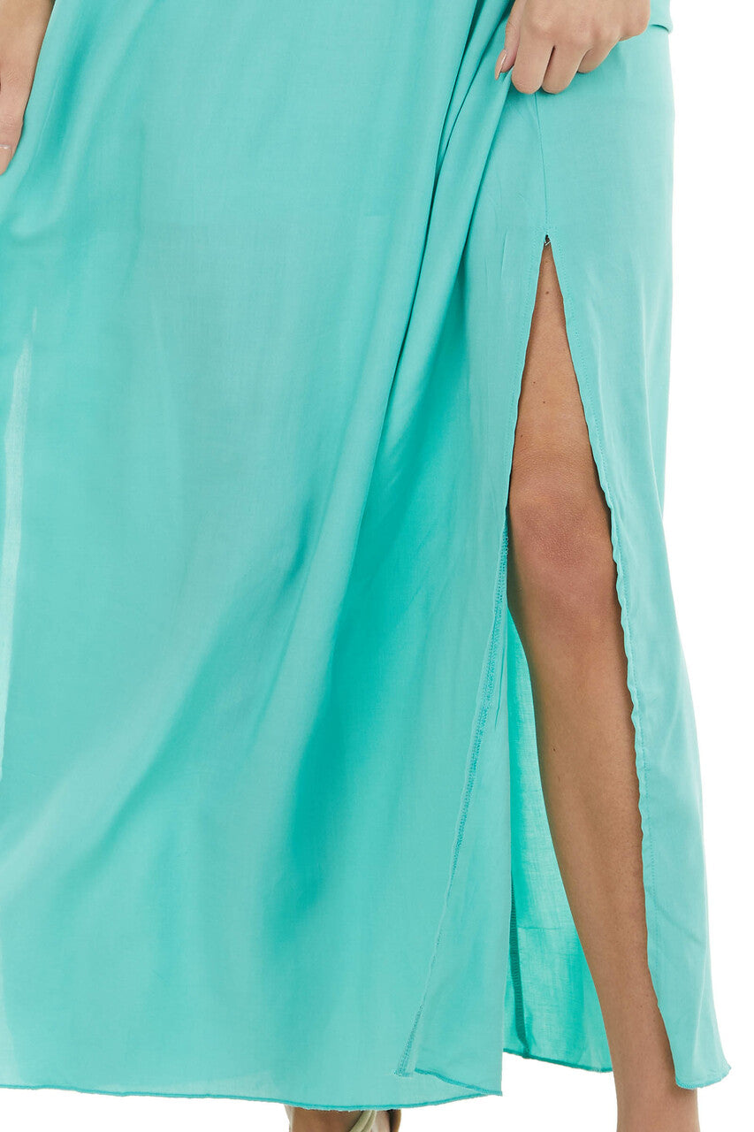Jungle Green Surplice Maxi Dress with Side Slit Details
