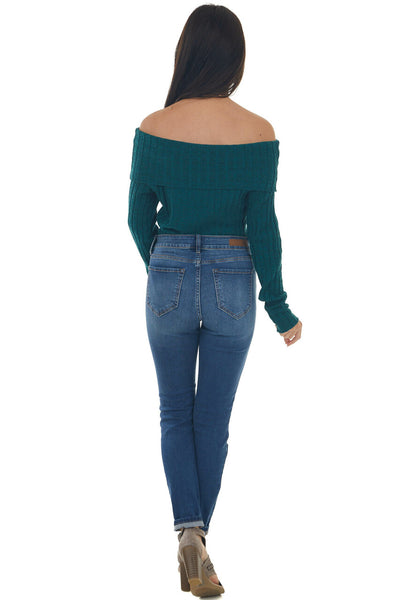 Rich Pine Off Shoulder Ribbed Knit Bodysuit
