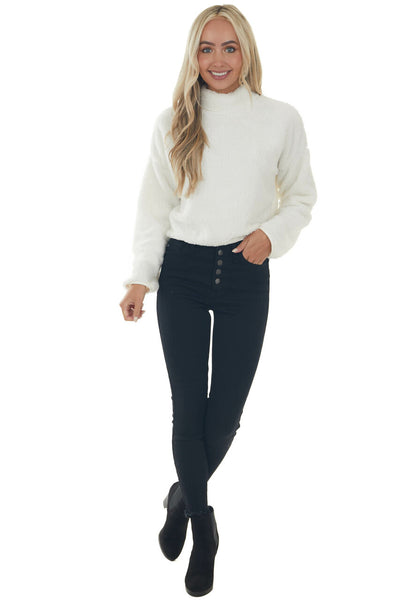 Ivory Soft Faux Fur Mock Neck Crop Top 