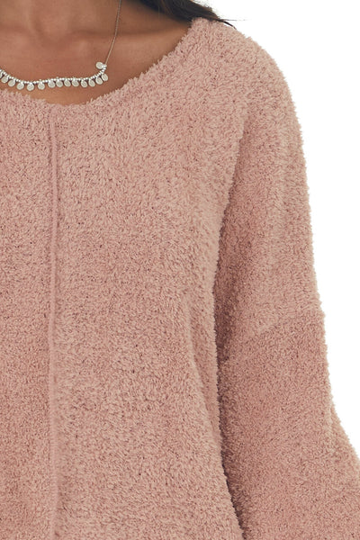 Hazy Blush Soft Sherpa Drop Shoulder Sweater