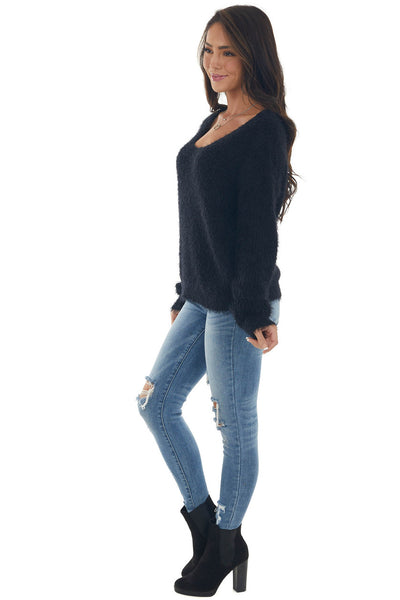Black Fuzzy Soft Sweater with Silver Threading