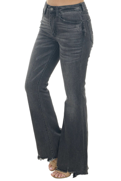 Vintage Black Mid Rise Raw Hem Flare Fit Jeans 