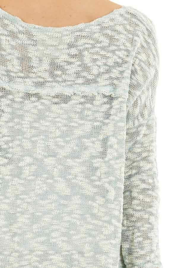 Teal and Ivory Two Tone Loose Knit Sweater Top detail
