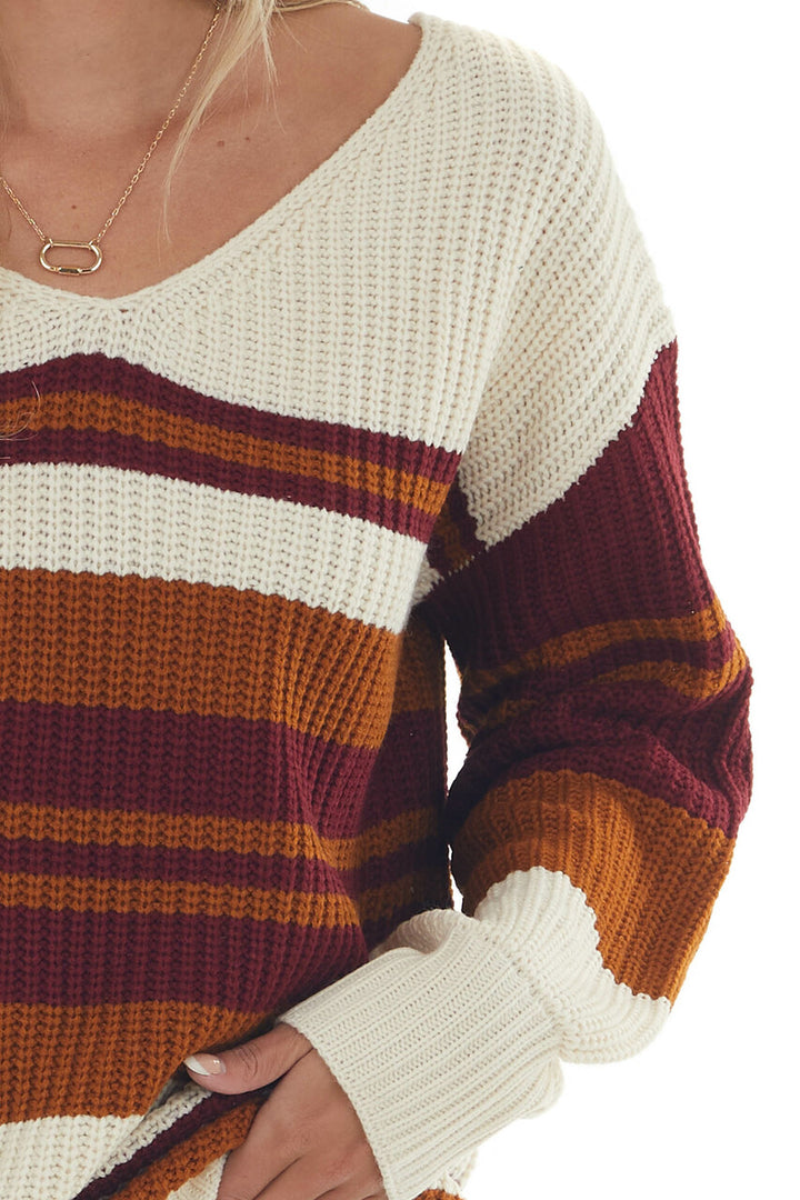 Cream Multi Striped Long Sleeve Knit Sweater