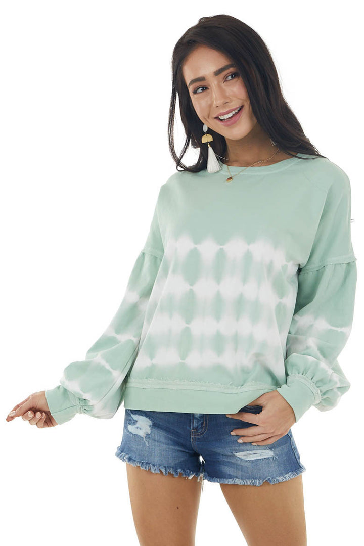 Pistachio Tie Dye Knit Top with Long Bubble Sleeves