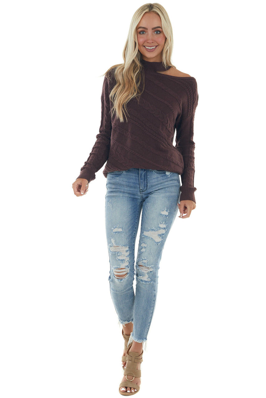 Faded Eggplant Cold Shoulder Knit Sweater Top