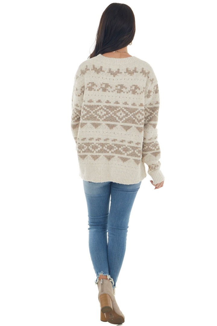Champagne Printed Soft Brushed Knit Sweater 