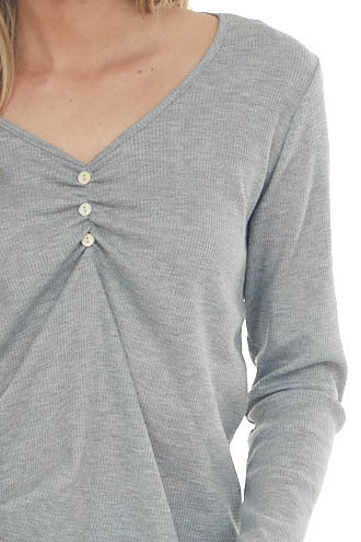 Steel Waffle Knit Top with Button Detail