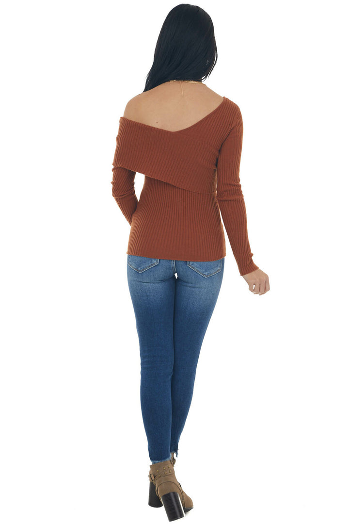 Spice Long Sleeve One Shoulder Ribbed Knit Top