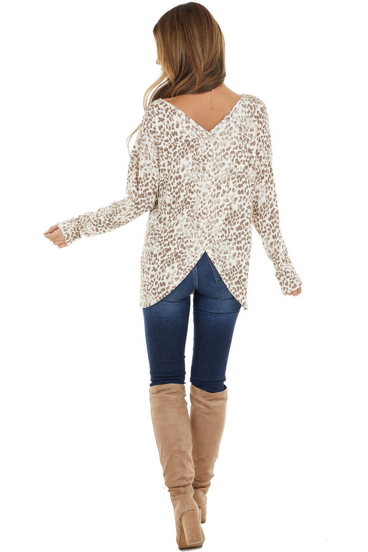 Cream and Taupe Leopard Print Open Back Oversized Top