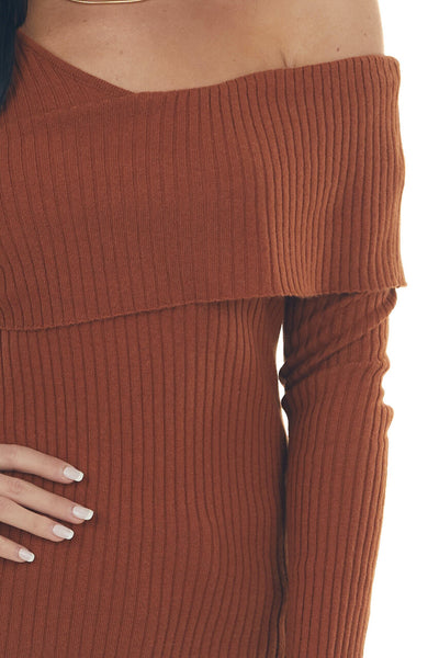 Spice Long Sleeve One Shoulder Ribbed Knit Top