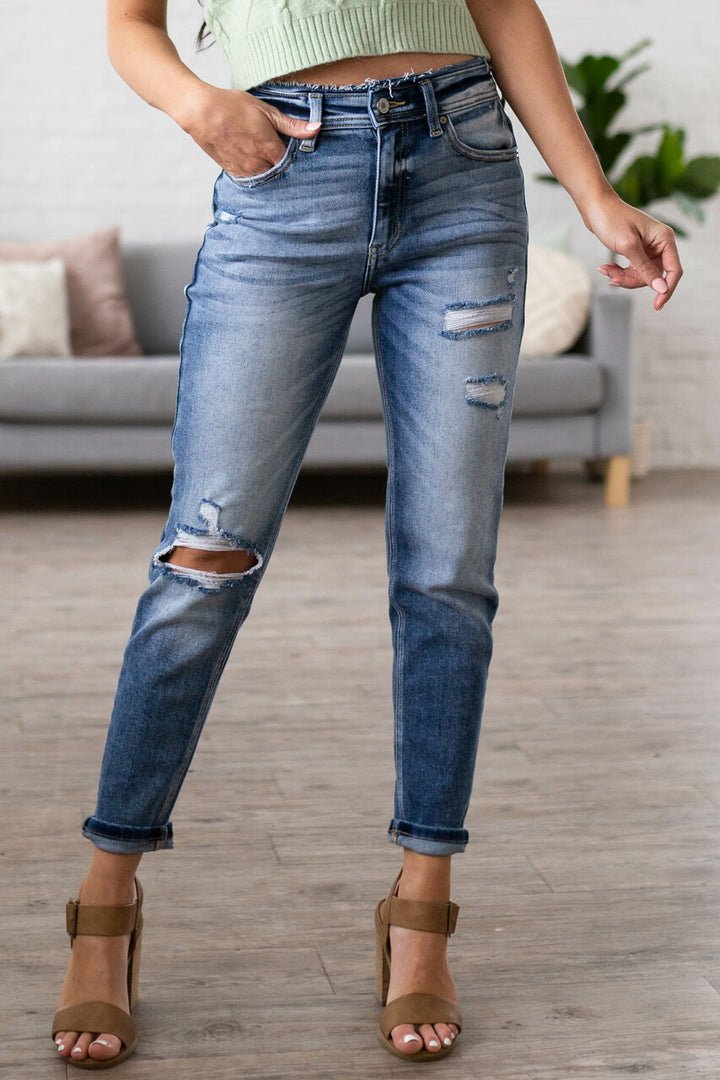 Medium Wash High Rise Relaxed Fit Jeans 
