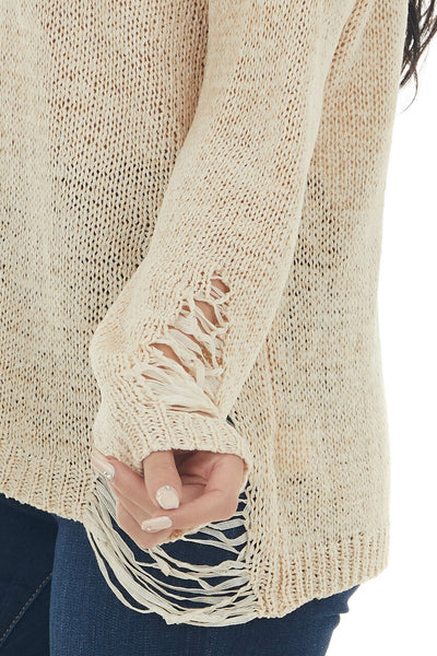 Sand Lightweight Heavily Distressed Sweater