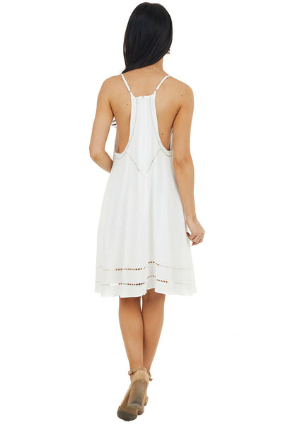 Ivory Swing Sleeveless Short Dress with Lace Detail