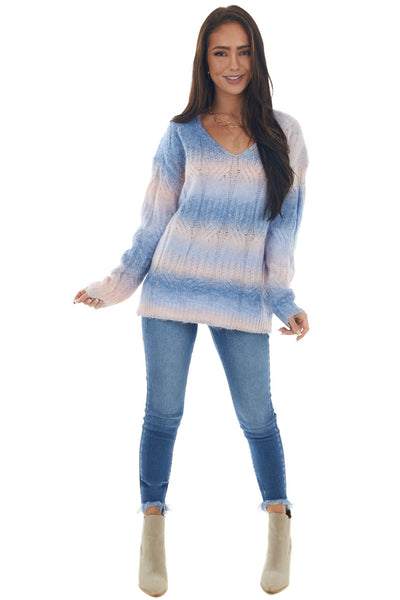 Cornflower Multicolor Cable Knit Fuzzy Sweater