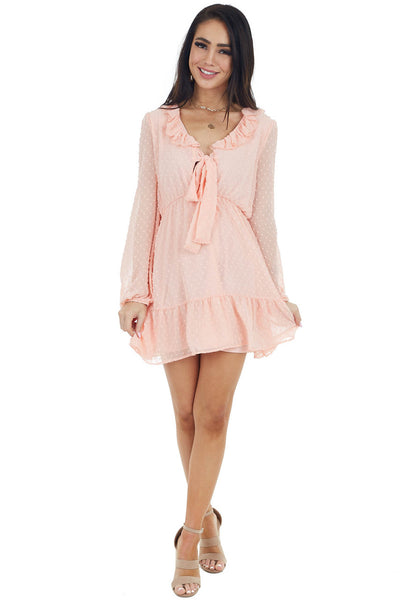 Blush Swiss Dot Woven Dress with Front Tie Closure