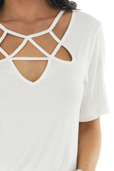 Ivory Strappy Criss Cross Neckline Tee 