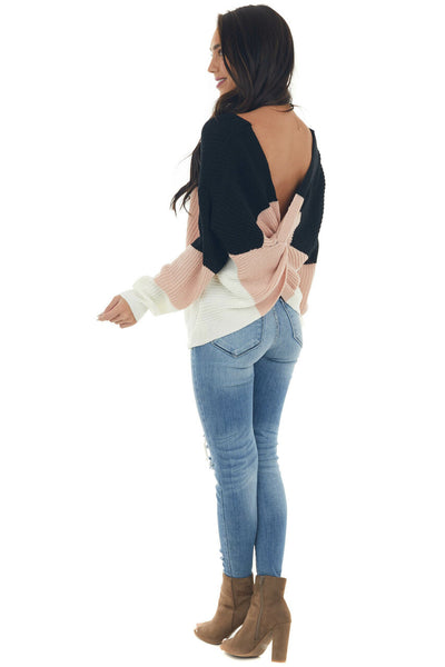 Tea Rose Colorblock Sweater with Twist Back 